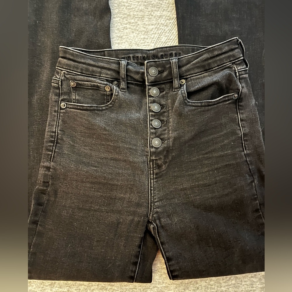 American Eagle black stretch flare jean, size 2
